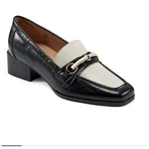 🆕 Easy Spirit Darby Block Heel Loafers | Size 8.5 | Black Croco & Ivory | NWOT